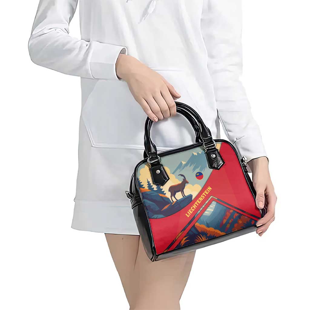 Liechtenstein Shoulder Handbag with Mountain Goat Landscape Design and Red Blue Alps TS04
