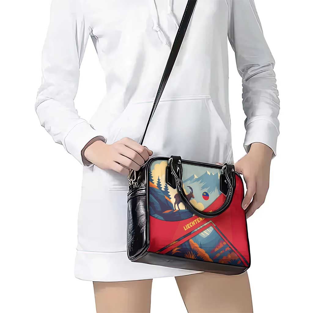 Liechtenstein Shoulder Handbag with Mountain Goat Landscape Design and Red Blue Alps TS04