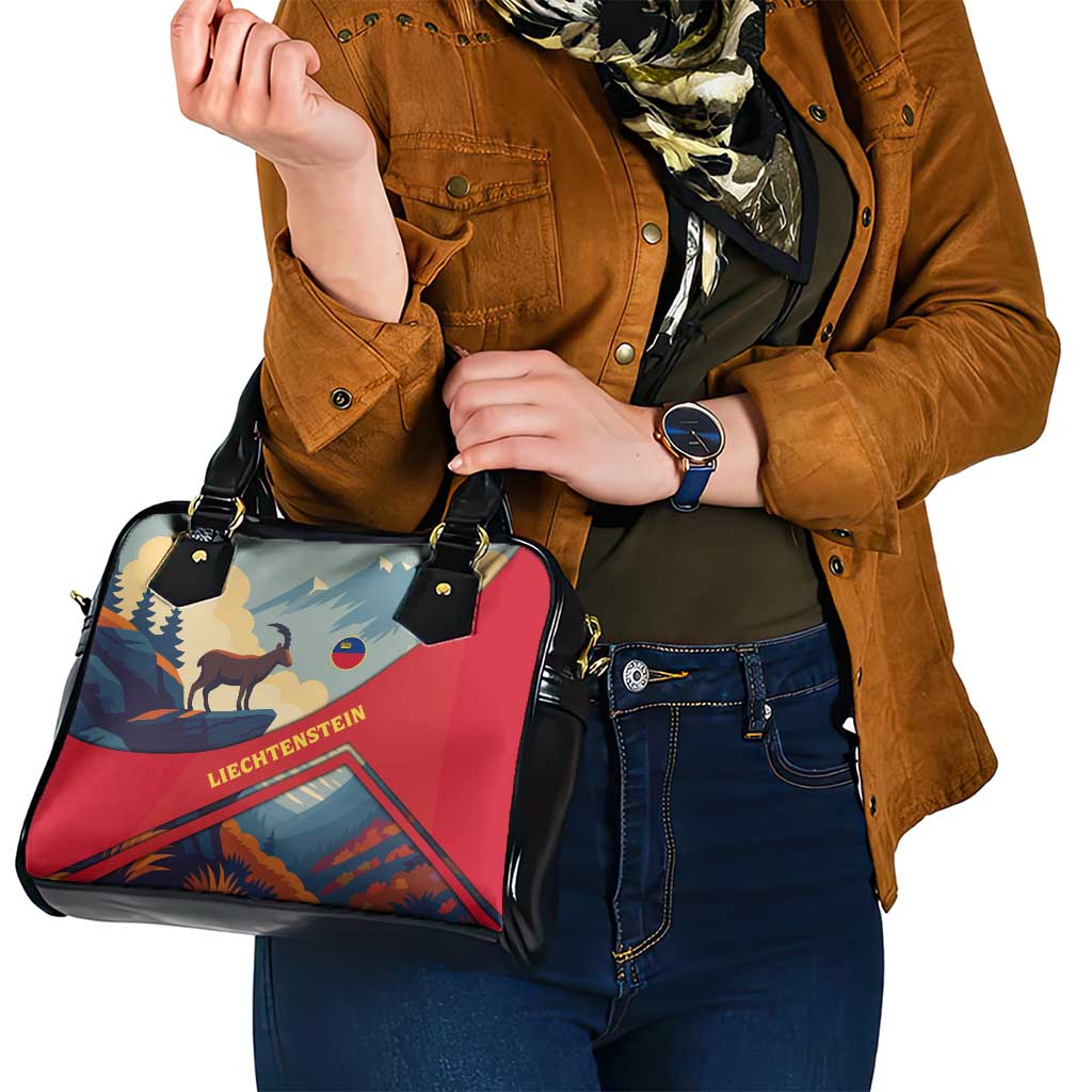 Liechtenstein Shoulder Handbag with Mountain Goat Landscape Design and Red Blue Alps TS04