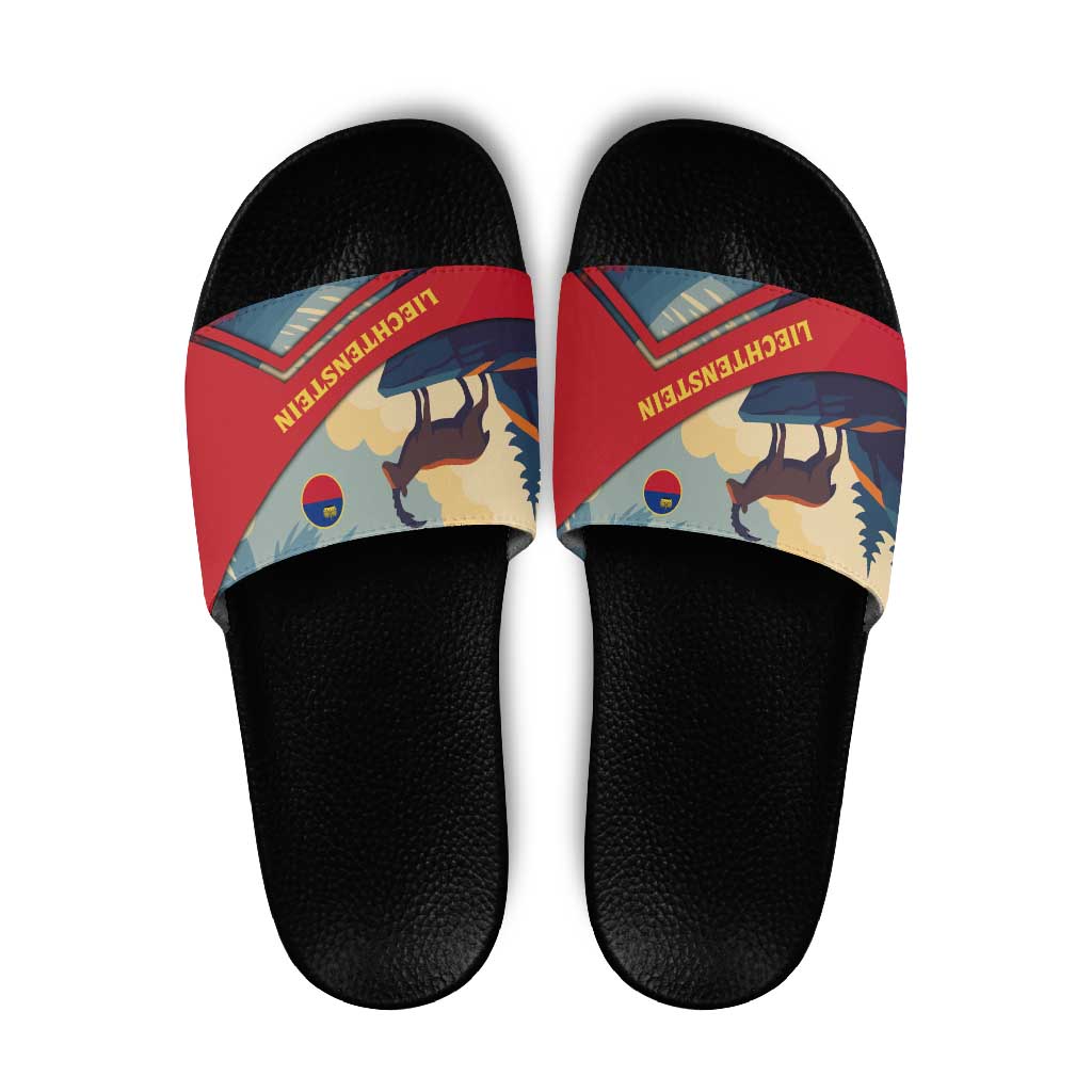 Liechtenstein Slide Sandals with Mountain Goat Landscape Design and Red Blue Alps TS04