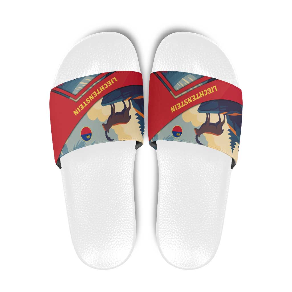 Liechtenstein Slide Sandals with Mountain Goat Landscape Design and Red Blue Alps TS04