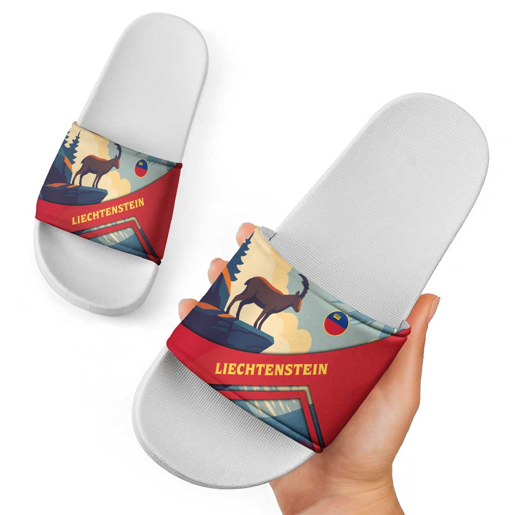 Liechtenstein Slide Sandals with Mountain Goat Landscape Design and Red Blue Alps TS04