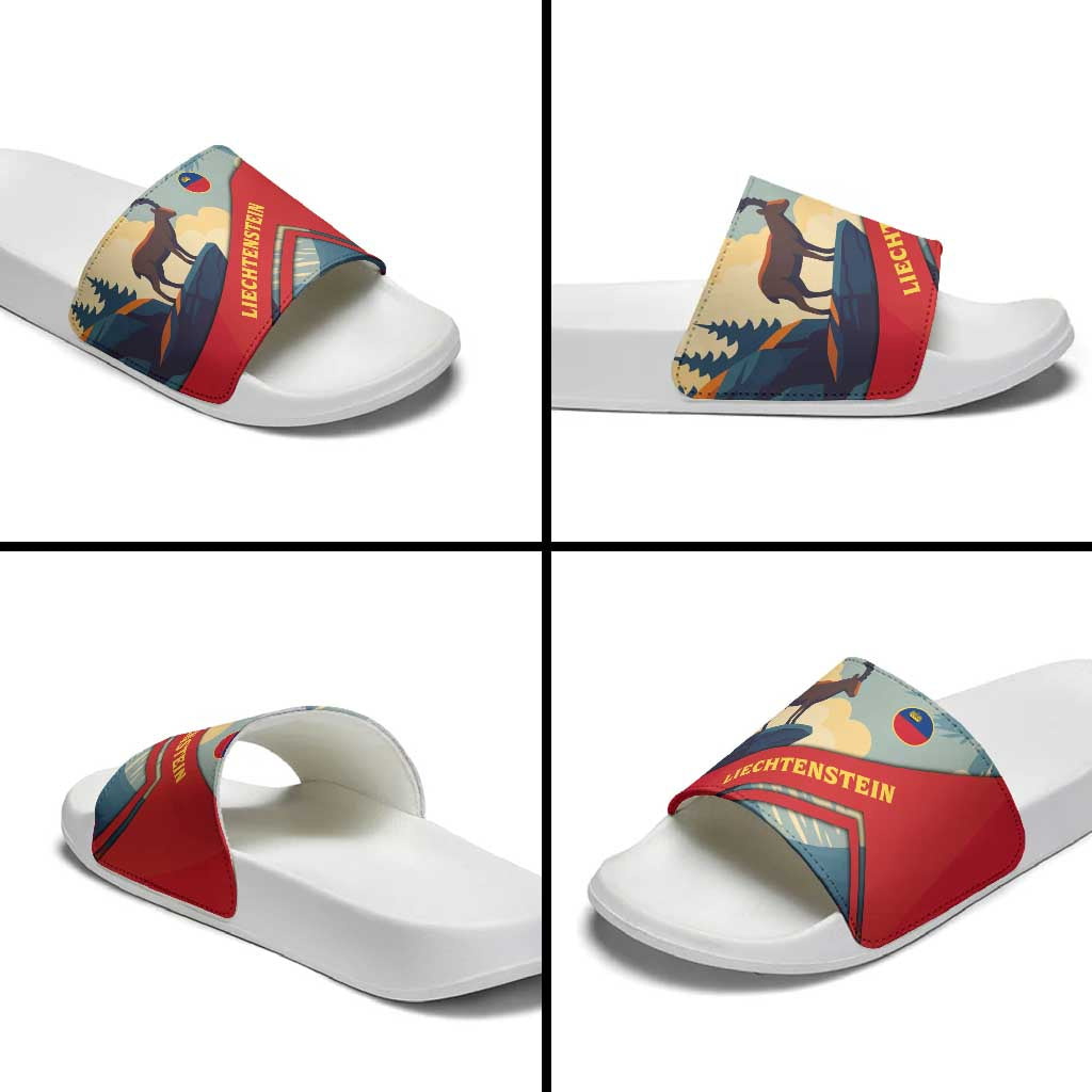 Liechtenstein Slide Sandals with Mountain Goat Landscape Design and Red Blue Alps TS04