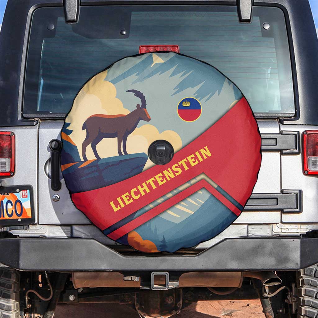 Liechtenstein Spare Tire Cover with Mountain Goat Landscape Design and Red Blue Alps TS04