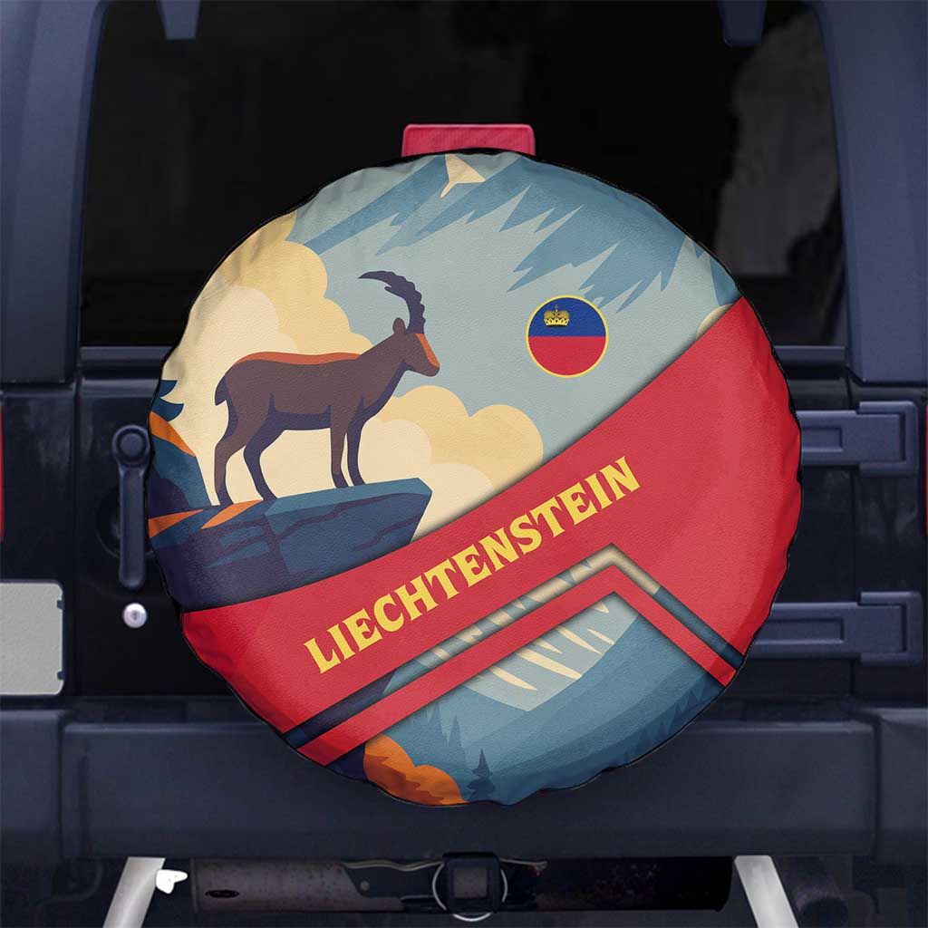 Liechtenstein Spare Tire Cover with Mountain Goat Landscape Design and Red Blue Alps TS04