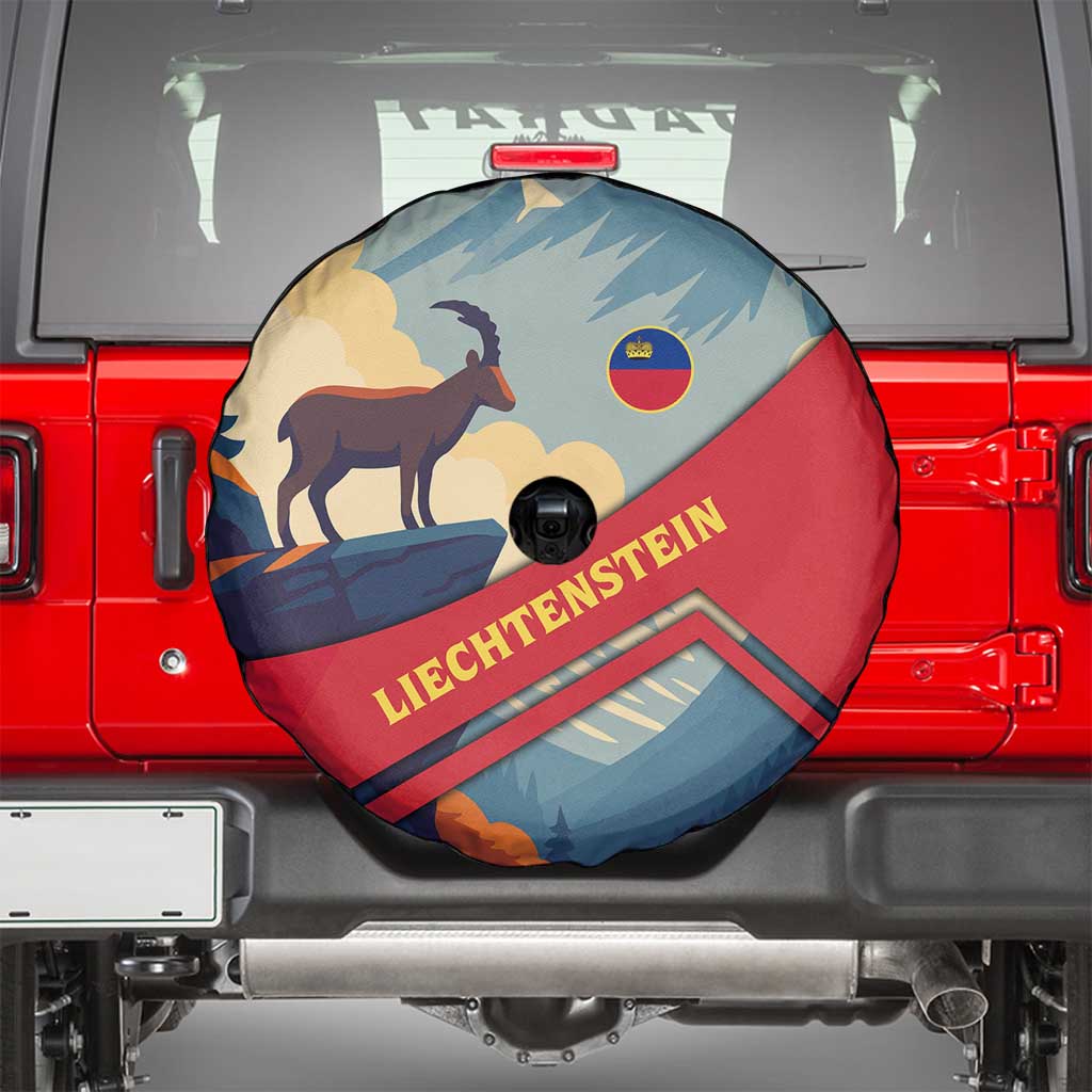 Liechtenstein Spare Tire Cover with Mountain Goat Landscape Design and Red Blue Alps TS04