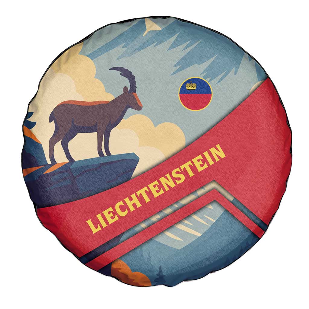Liechtenstein Spare Tire Cover with Mountain Goat Landscape Design and Red Blue Alps TS04