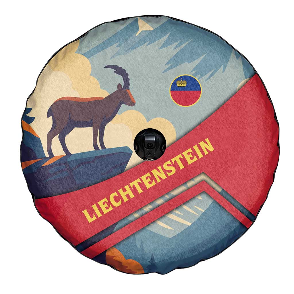 Liechtenstein Spare Tire Cover with Mountain Goat Landscape Design and Red Blue Alps TS04
