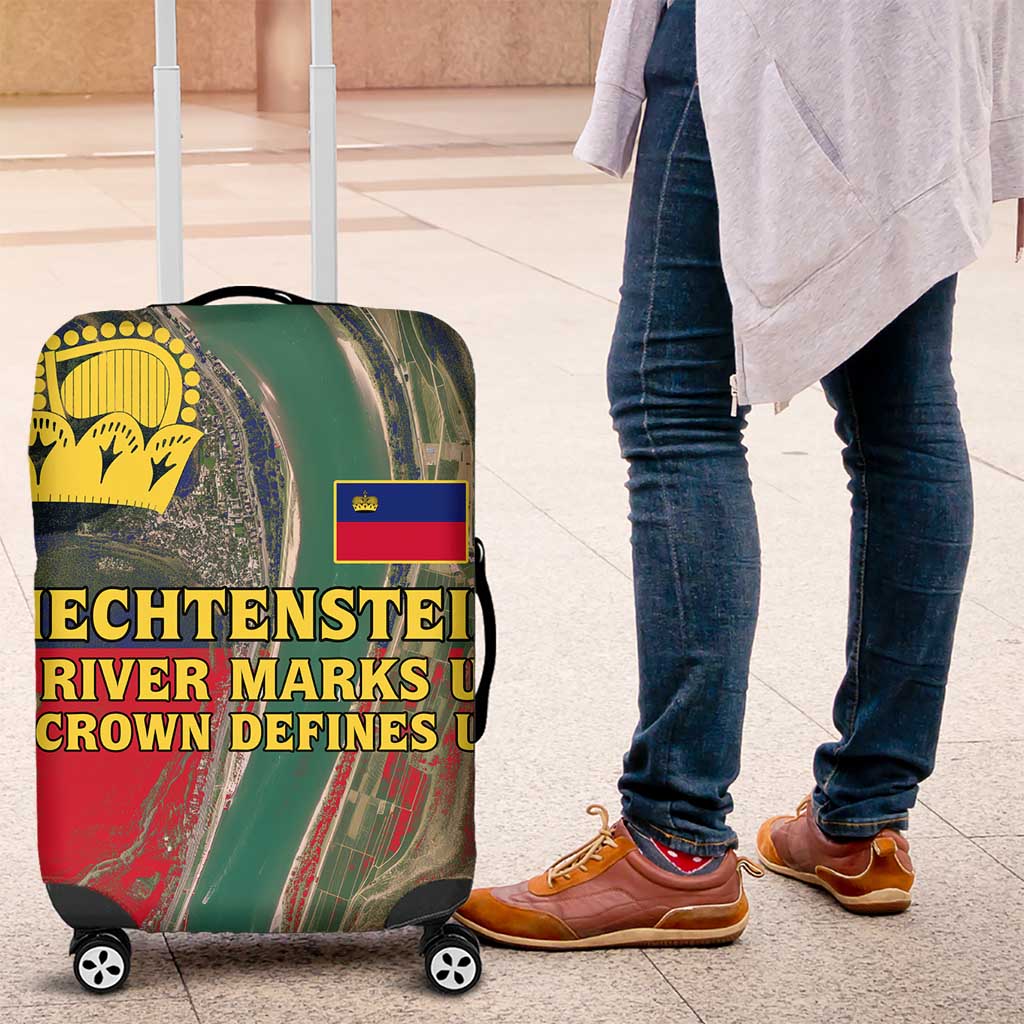 Liechtenstein Luggage Cover with Red Blue Aerial River Design and Yellow Crown Emblem TS04