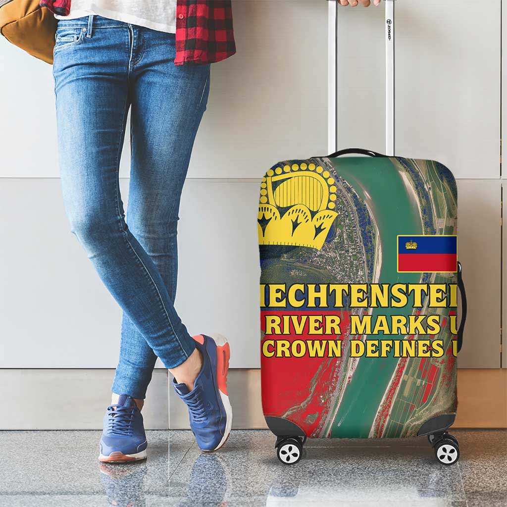 Liechtenstein Luggage Cover with Red Blue Aerial River Design and Yellow Crown Emblem TS04