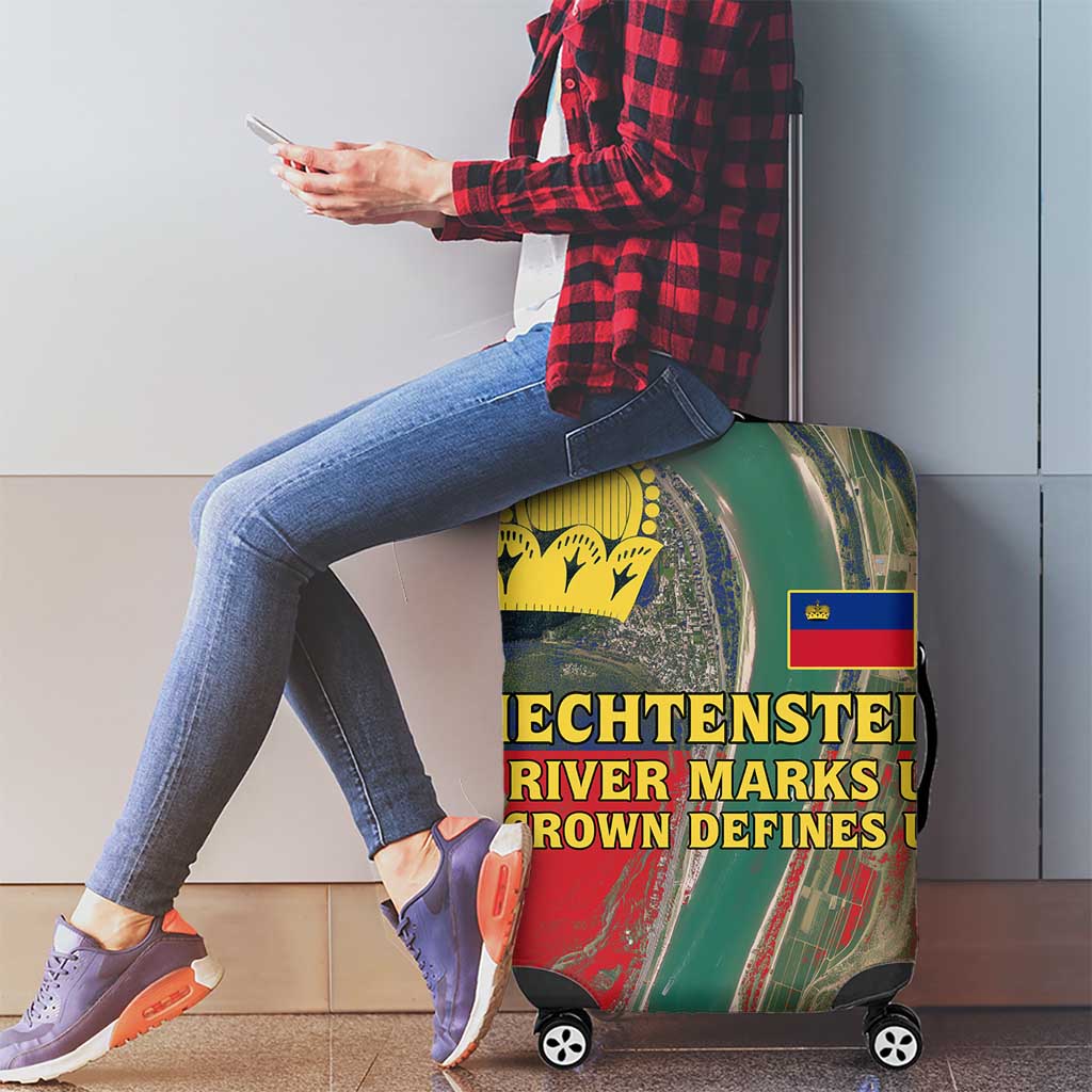 Liechtenstein Luggage Cover with Red Blue Aerial River Design and Yellow Crown Emblem TS04
