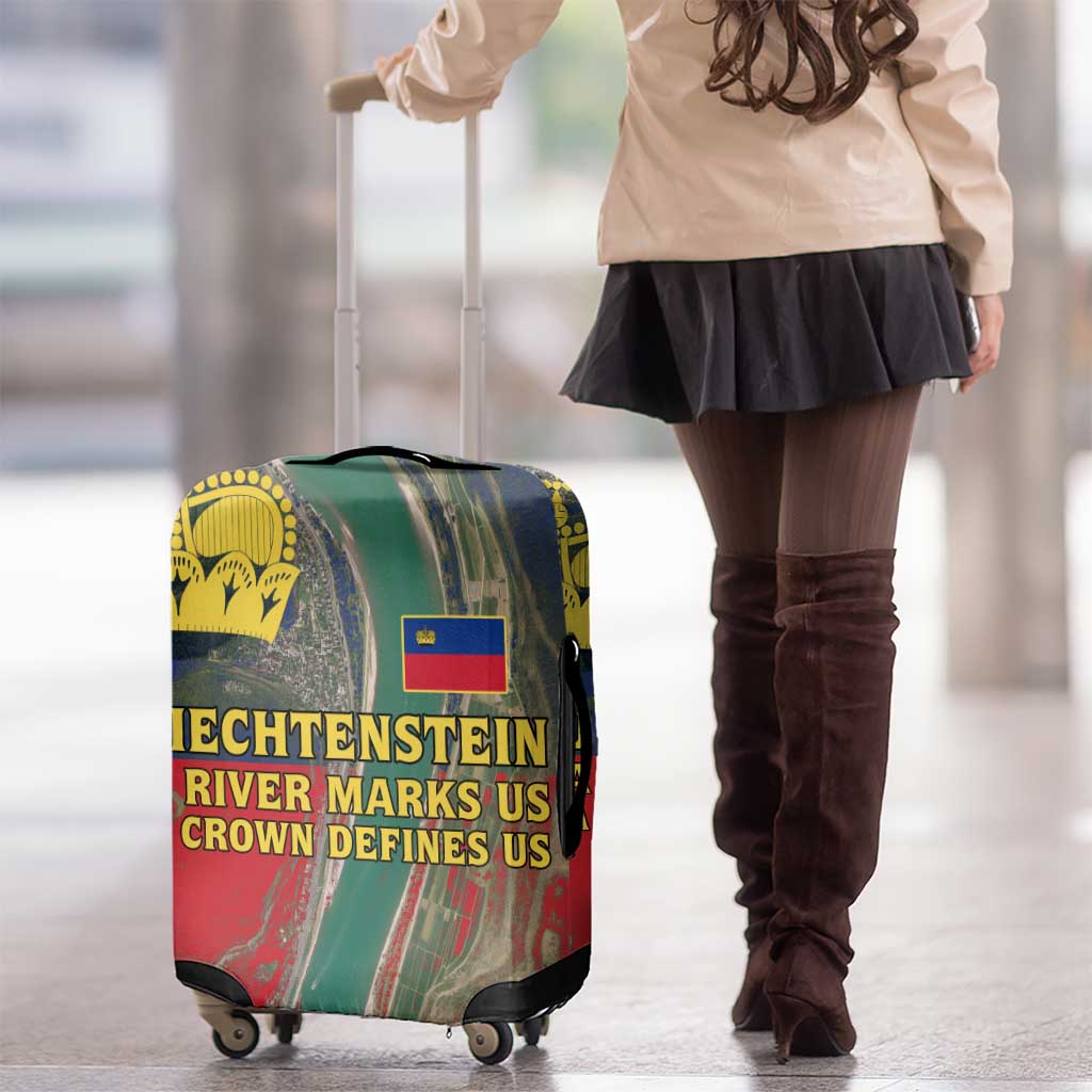 Liechtenstein Luggage Cover with Red Blue Aerial River Design and Yellow Crown Emblem TS04