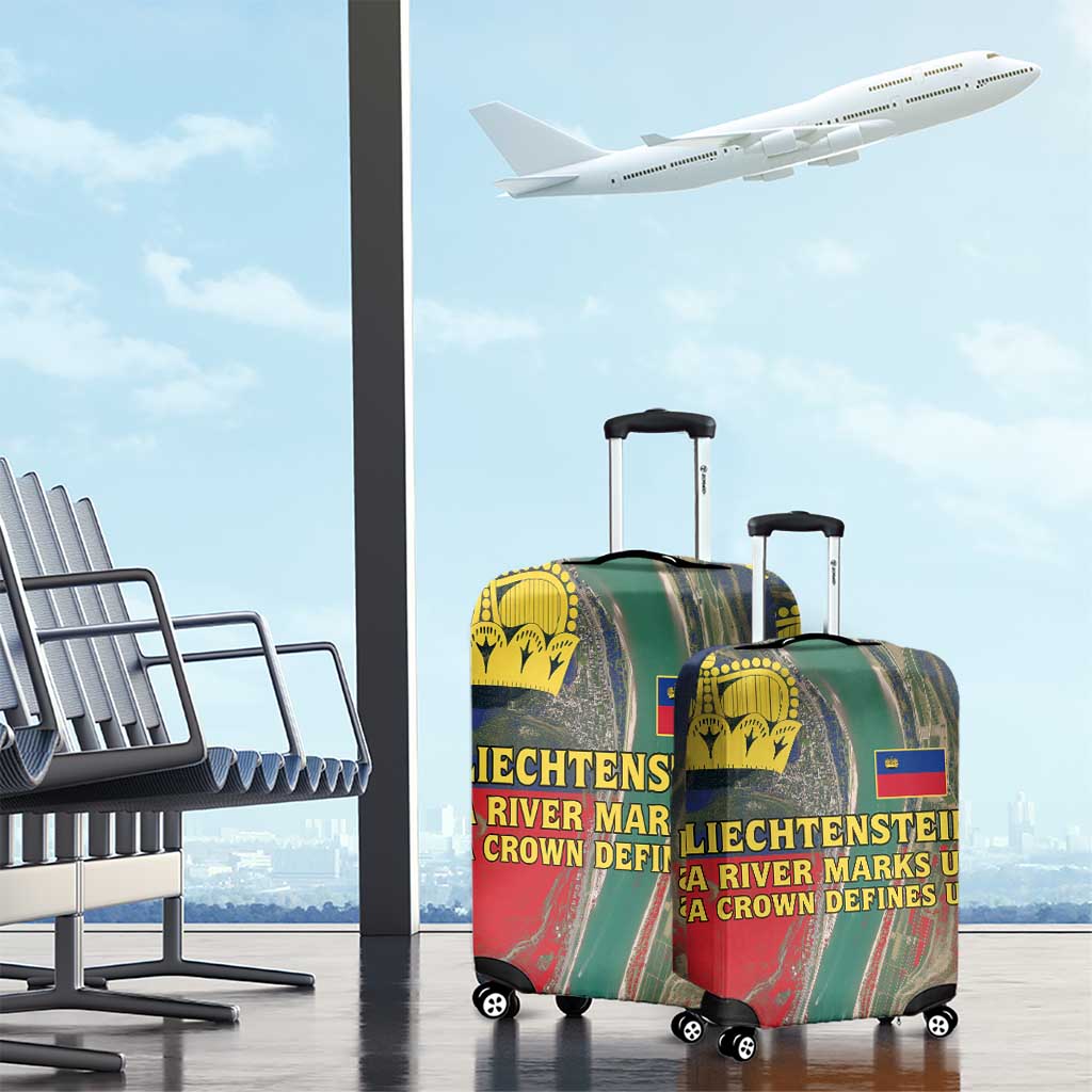 Liechtenstein Luggage Cover with Red Blue Aerial River Design and Yellow Crown Emblem TS04