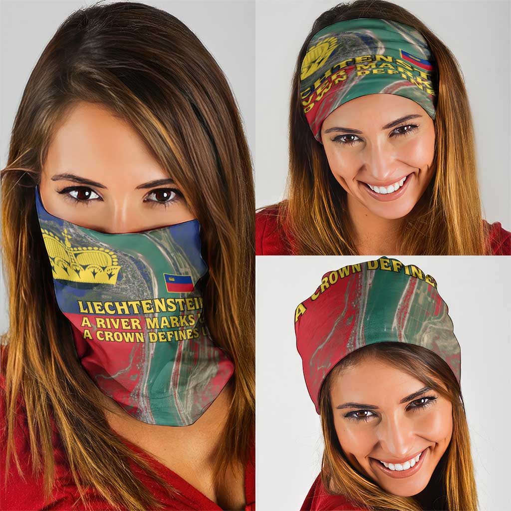 Liechtenstein Neck Gaiter with Red Blue Aerial River Design and Yellow Crown Emblem TS04