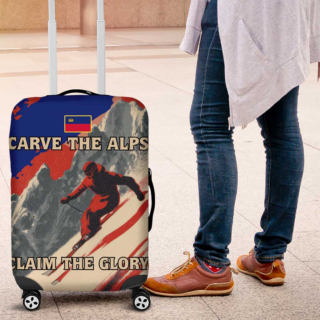 Liechtenstein Luggage Cover with Alpine Skiing Red Blue Design and Mountain Landscape TS04