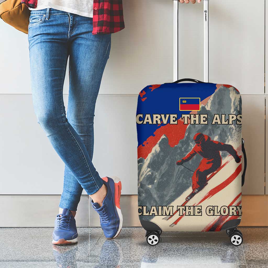 Liechtenstein Luggage Cover with Alpine Skiing Red Blue Design and Mountain Landscape TS04