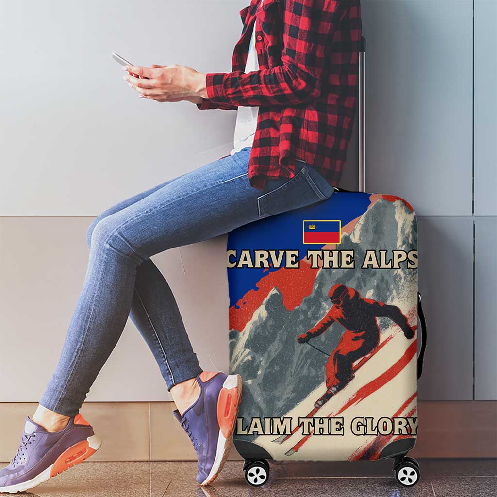 Liechtenstein Luggage Cover with Alpine Skiing Red Blue Design and Mountain Landscape TS04