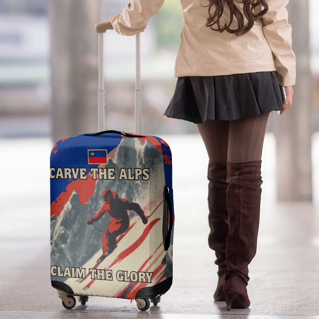 Liechtenstein Luggage Cover with Alpine Skiing Red Blue Design and Mountain Landscape TS04