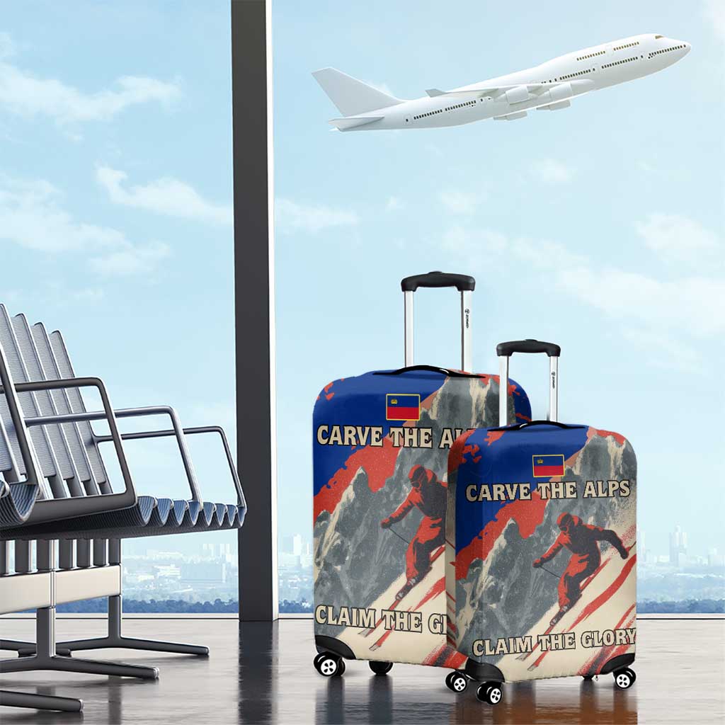 Liechtenstein Luggage Cover with Alpine Skiing Red Blue Design and Mountain Landscape TS04