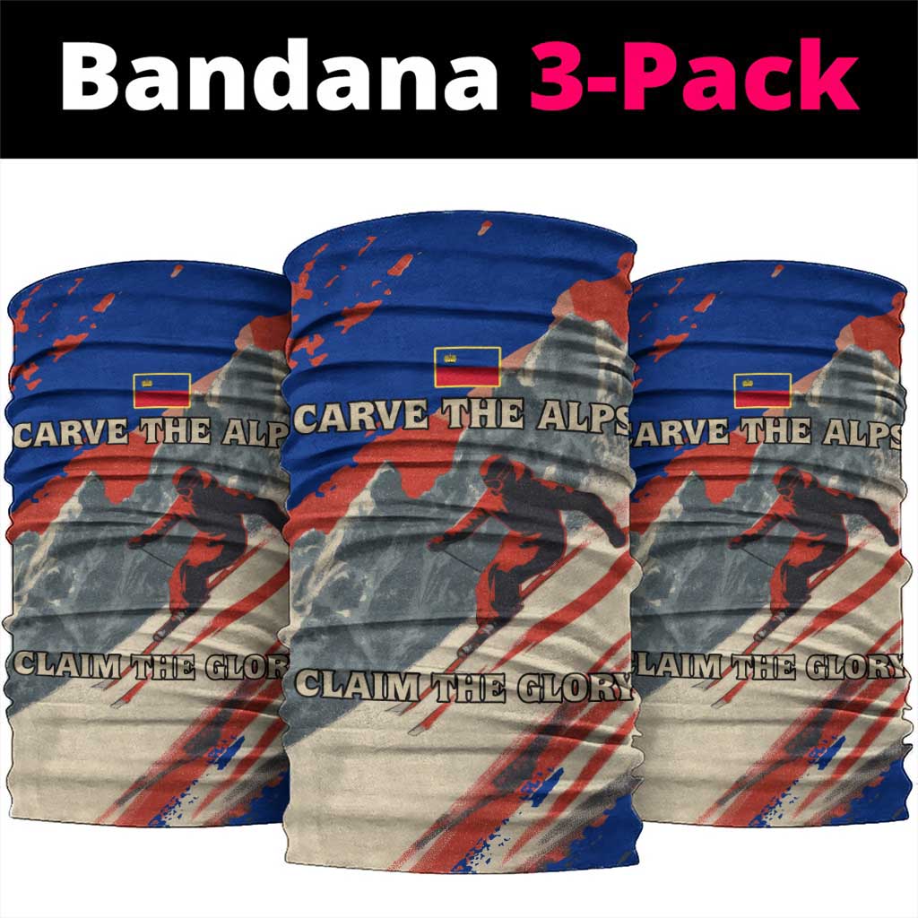 Liechtenstein Neck Gaiter with Alpine Skiing Red Blue Design and Mountain Landscape TS04