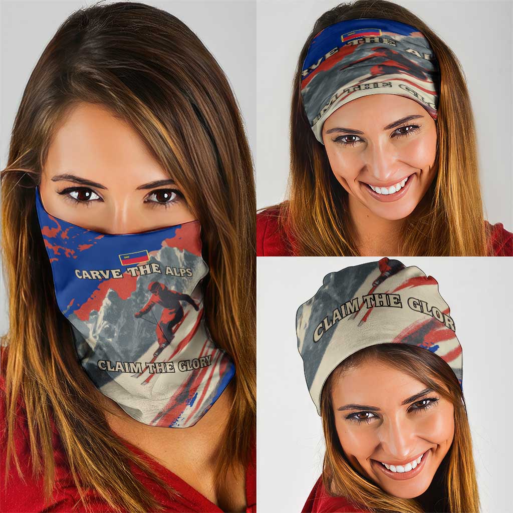 Liechtenstein Neck Gaiter with Alpine Skiing Red Blue Design and Mountain Landscape TS04