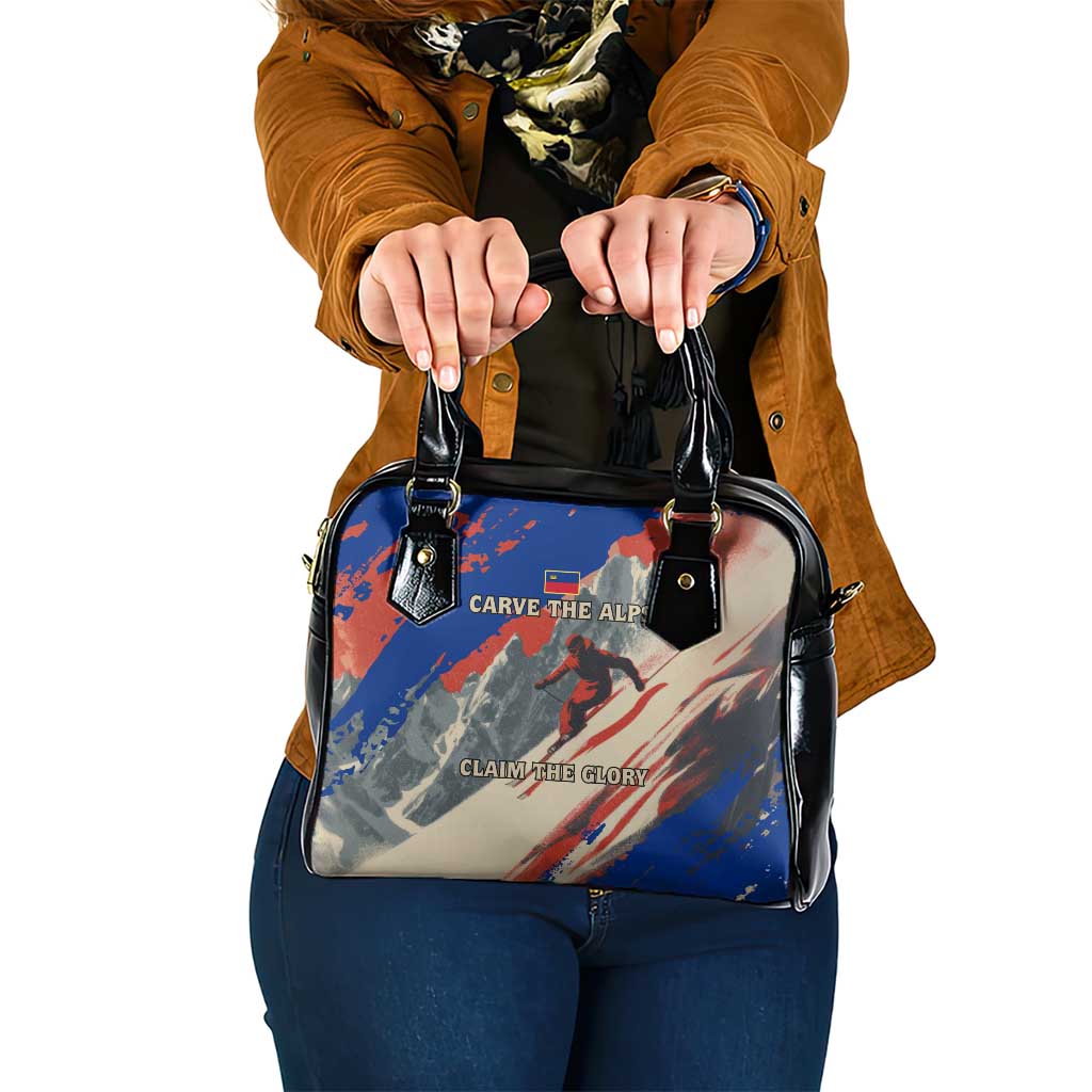 Liechtenstein Shoulder Handbag with Alpine Skiing Red Blue Design and Mountain Landscape TS04