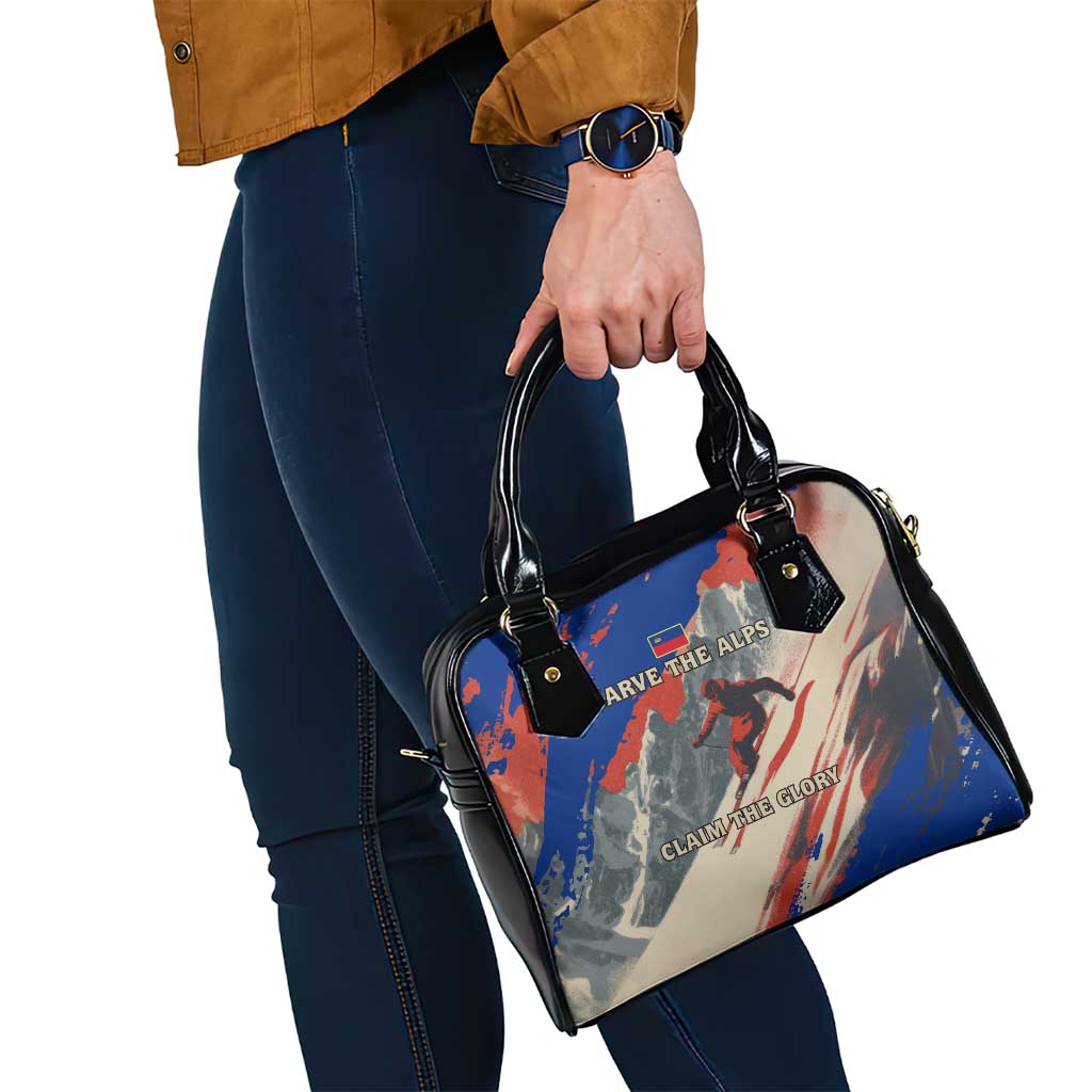 Liechtenstein Shoulder Handbag with Alpine Skiing Red Blue Design and Mountain Landscape TS04