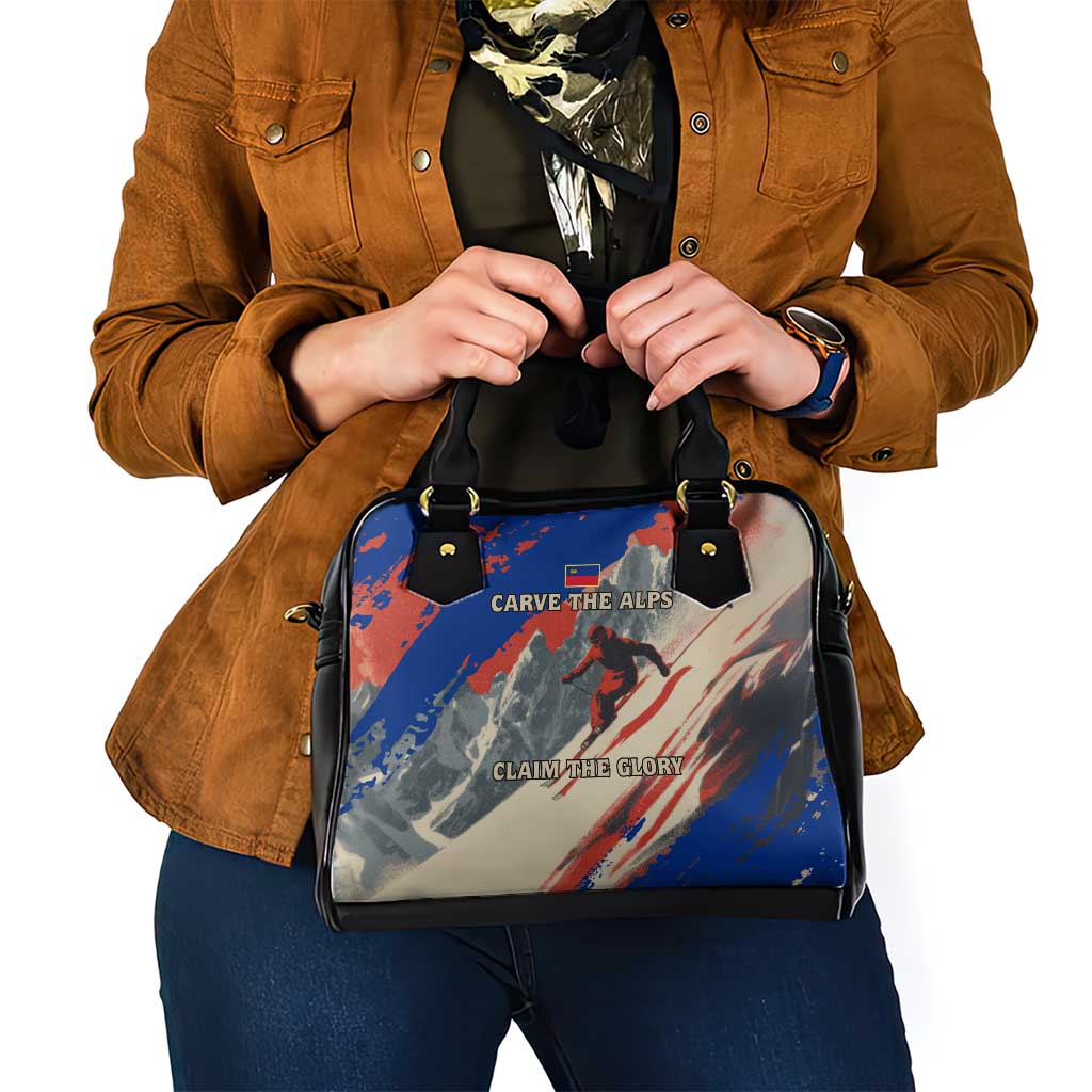Liechtenstein Shoulder Handbag with Alpine Skiing Red Blue Design and Mountain Landscape TS04