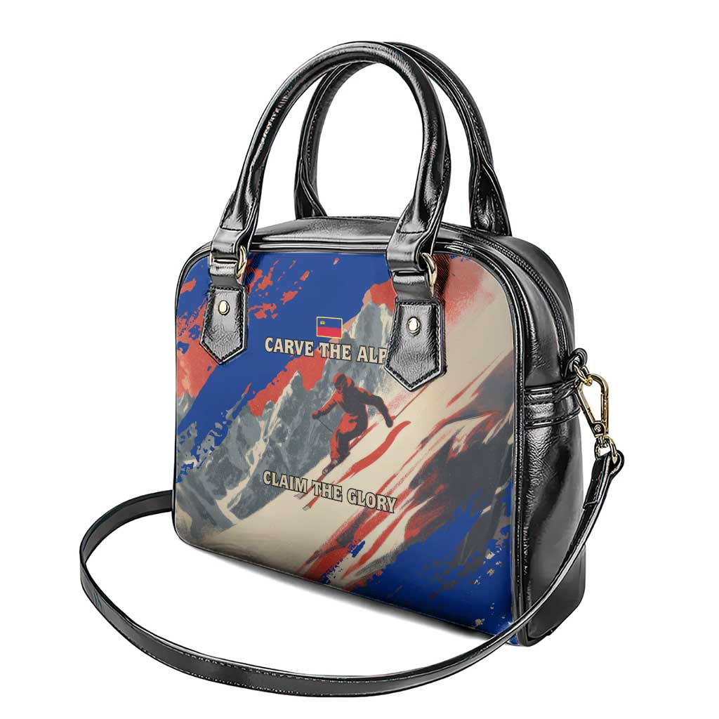 Liechtenstein Shoulder Handbag with Alpine Skiing Red Blue Design and Mountain Landscape TS04
