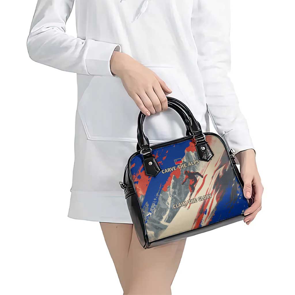 Liechtenstein Shoulder Handbag with Alpine Skiing Red Blue Design and Mountain Landscape TS04