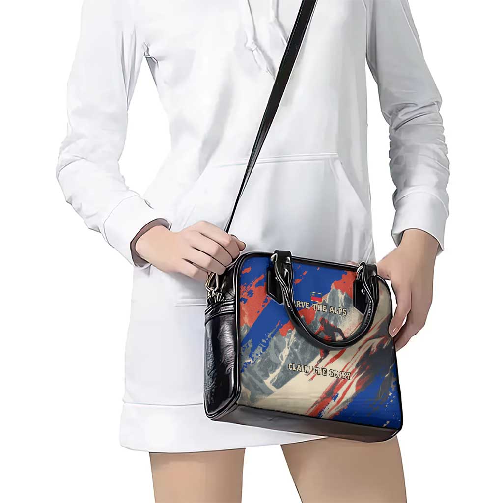 Liechtenstein Shoulder Handbag with Alpine Skiing Red Blue Design and Mountain Landscape TS04
