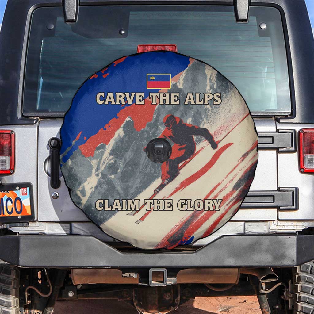 Liechtenstein Spare Tire Cover with Alpine Skiing Red Blue Design and Mountain Landscape TS04
