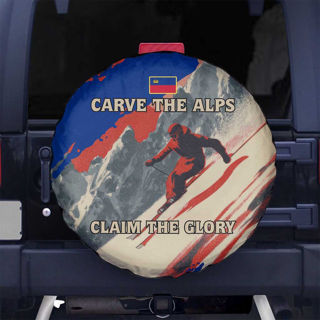 Liechtenstein Spare Tire Cover with Alpine Skiing Red Blue Design and Mountain Landscape TS04