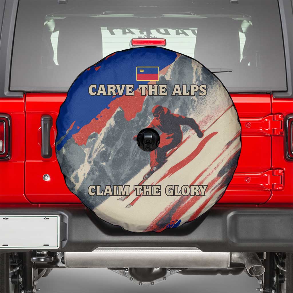 Liechtenstein Spare Tire Cover with Alpine Skiing Red Blue Design and Mountain Landscape TS04