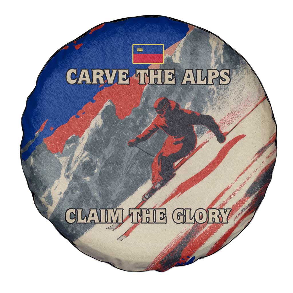 Liechtenstein Spare Tire Cover with Alpine Skiing Red Blue Design and Mountain Landscape TS04