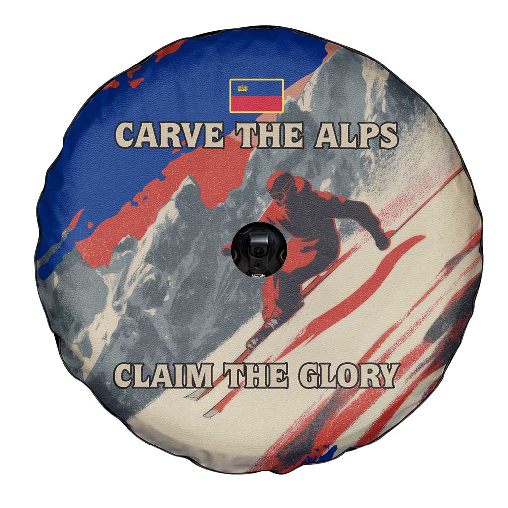 Liechtenstein Spare Tire Cover with Alpine Skiing Red Blue Design and Mountain Landscape TS04