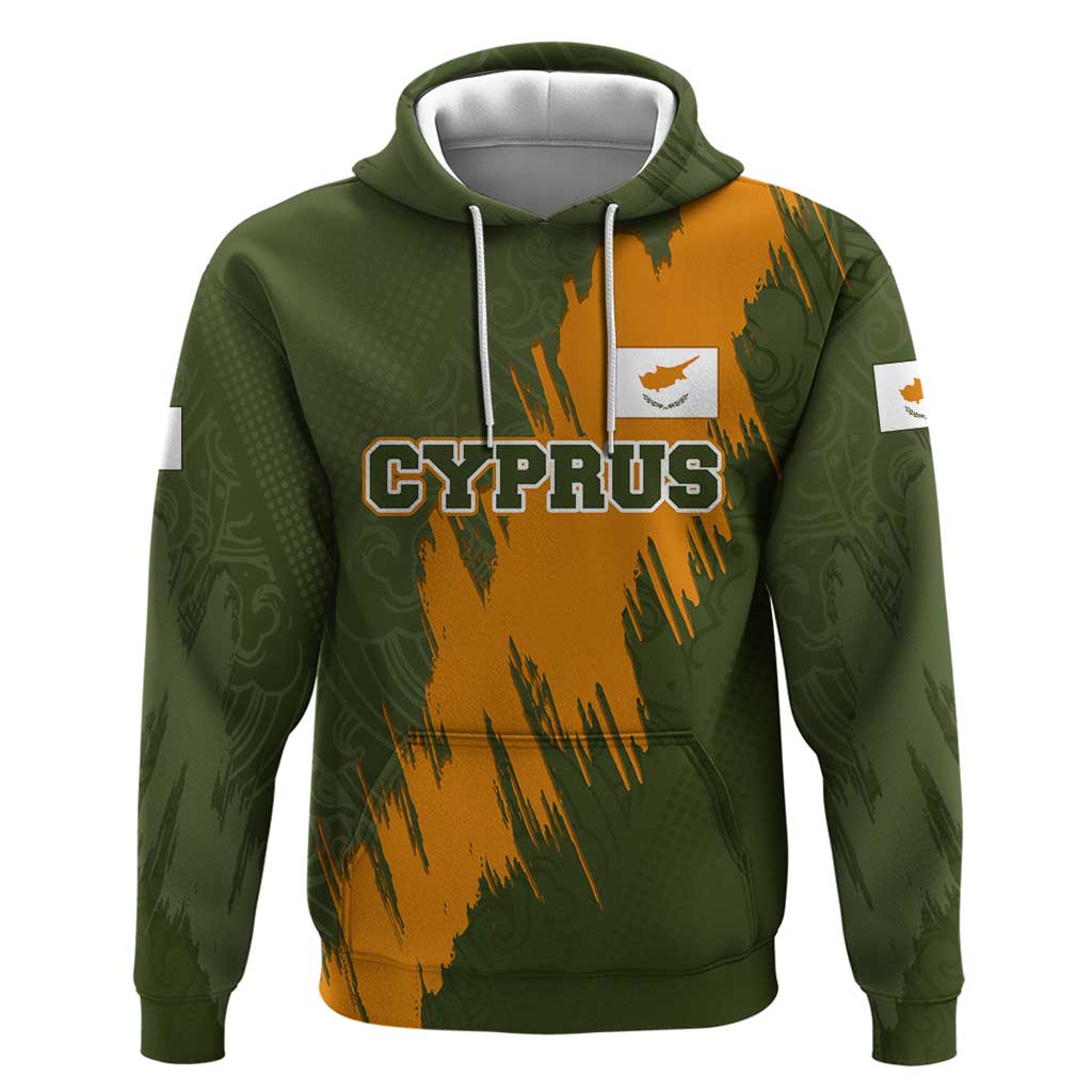 Cyprus Hoodie with Green Orange Brushstroke Design and National Emblem TS04