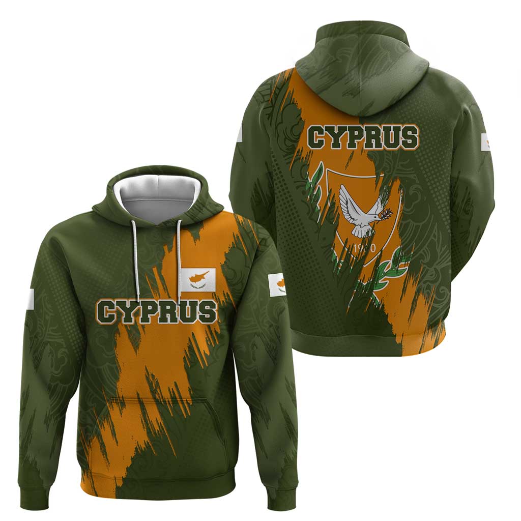 Cyprus Hoodie with Green Orange Brushstroke Design and National Emblem TS04