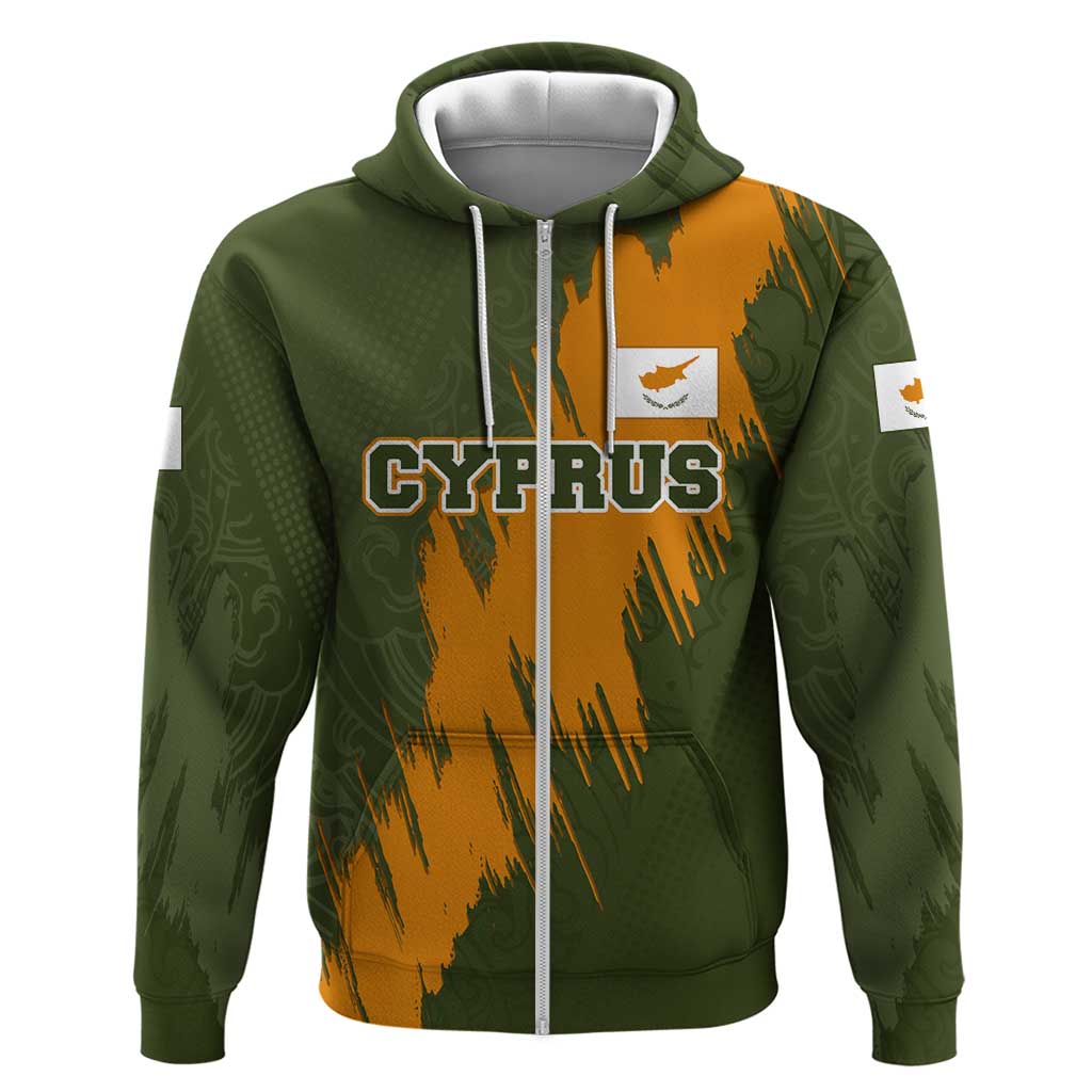 Cyprus Hoodie with Green Orange Brushstroke Design and National Emblem TS04