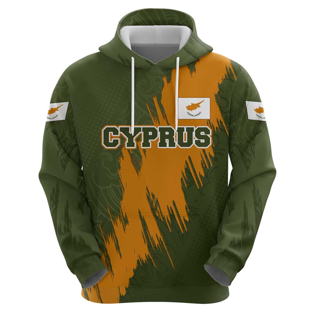 Cyprus Hoodie with Green Orange Brushstroke Design and National Emblem TS04