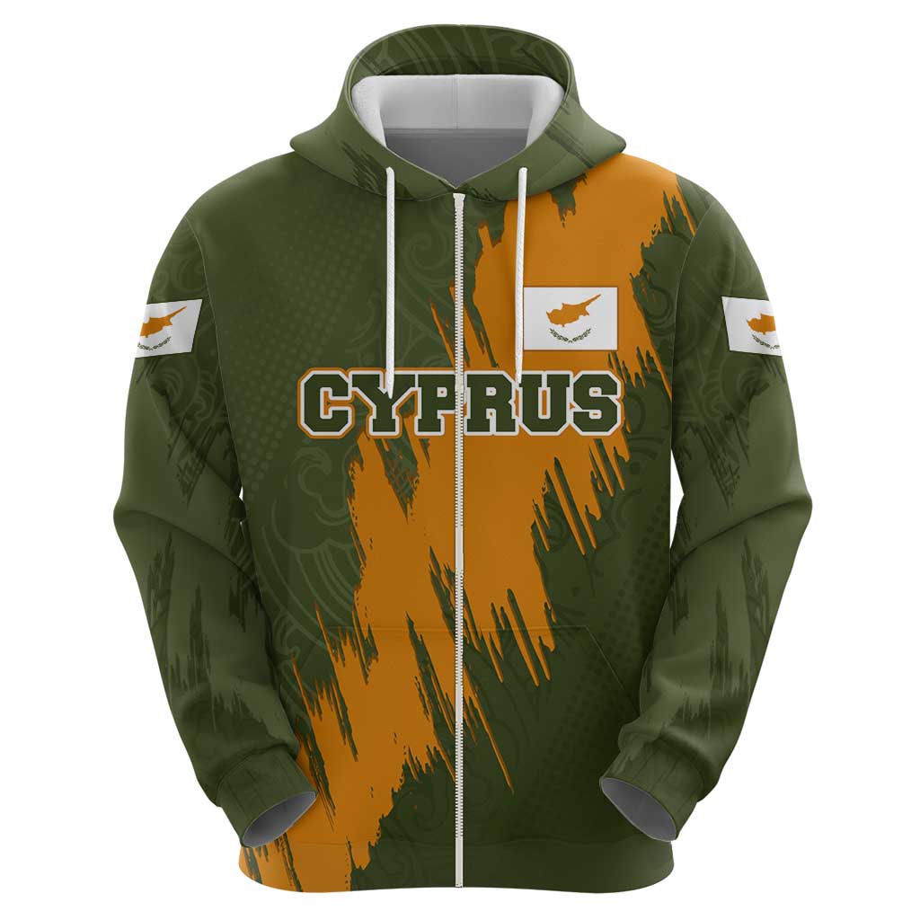 Cyprus Hoodie with Green Orange Brushstroke Design and National Emblem TS04