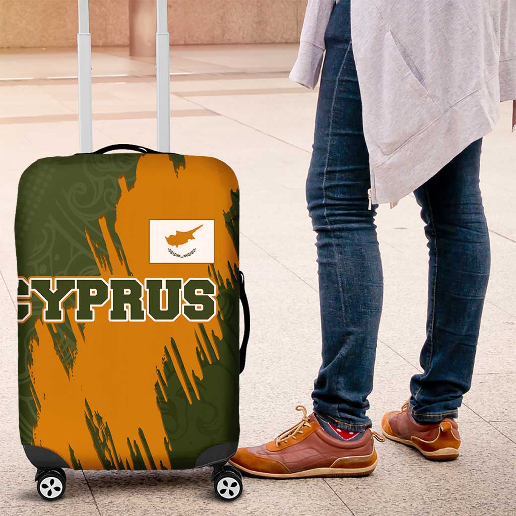 Cyprus Luggage Cover with Green Orange Brushstroke Design and National Emblem TS04
