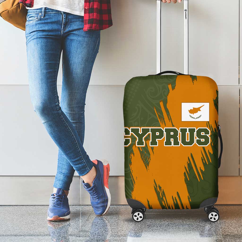 Cyprus Luggage Cover with Green Orange Brushstroke Design and National Emblem TS04