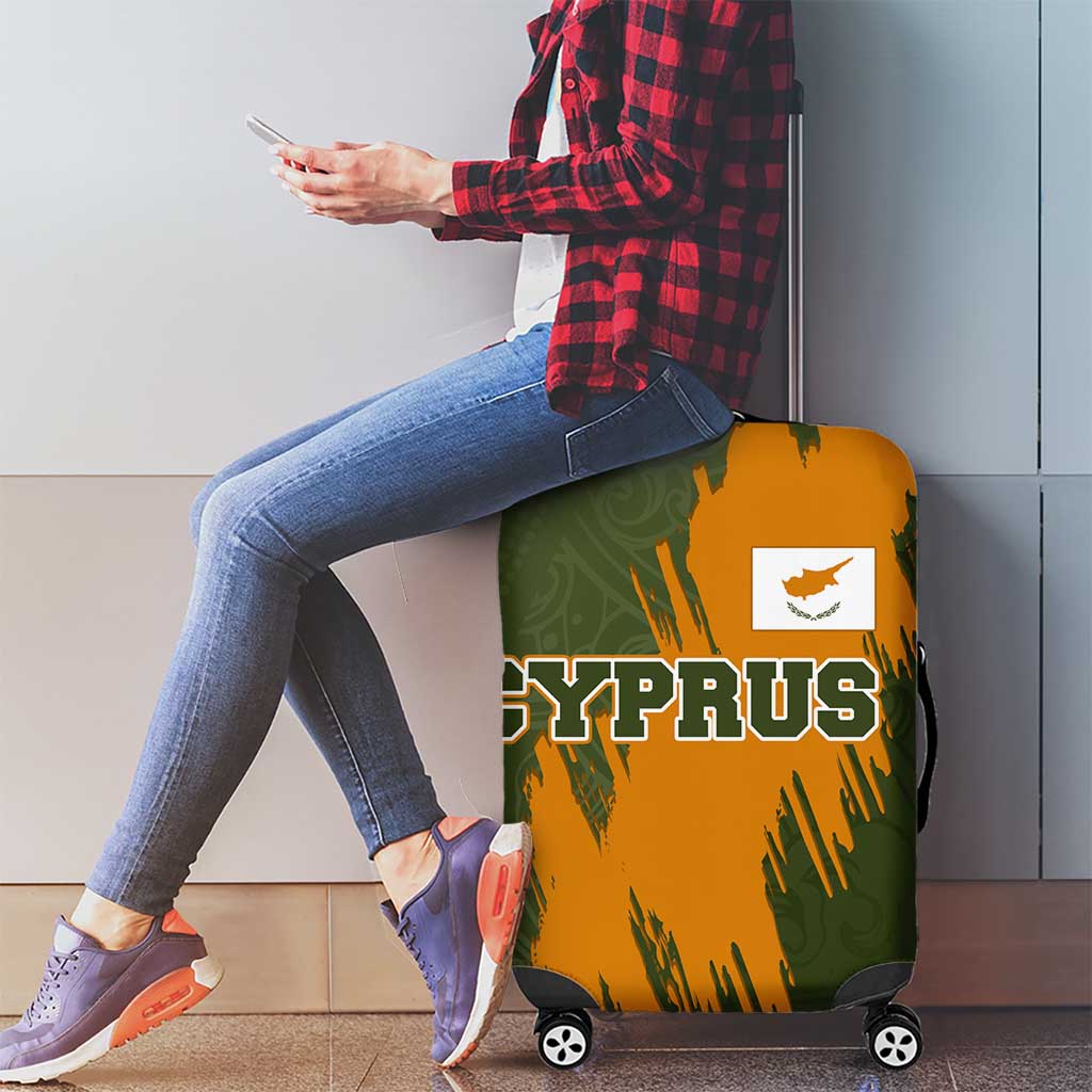 Cyprus Luggage Cover with Green Orange Brushstroke Design and National Emblem TS04