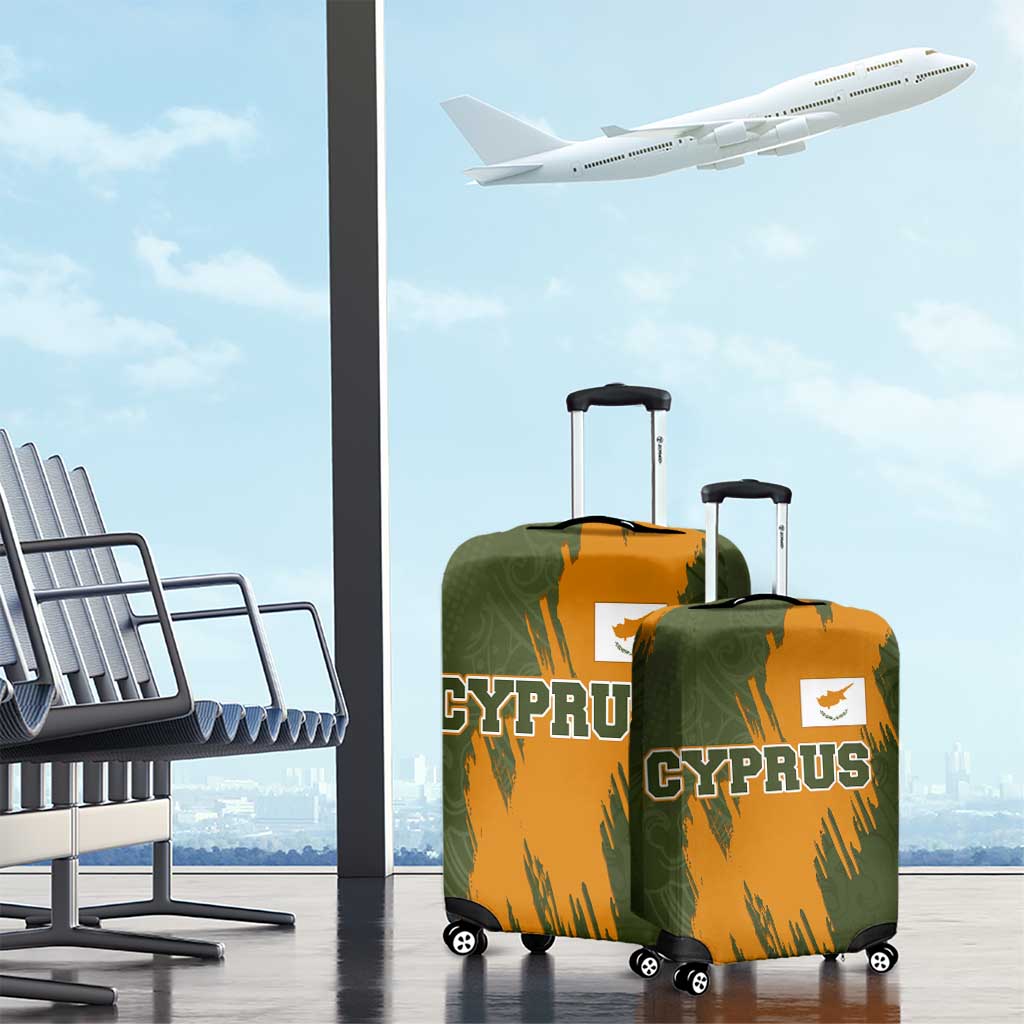 Cyprus Luggage Cover with Green Orange Brushstroke Design and National Emblem TS04