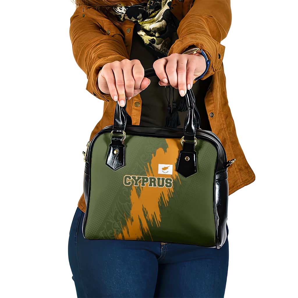 Cyprus Shoulder Handbag with Green Orange Brushstroke Design and National Emblem TS04