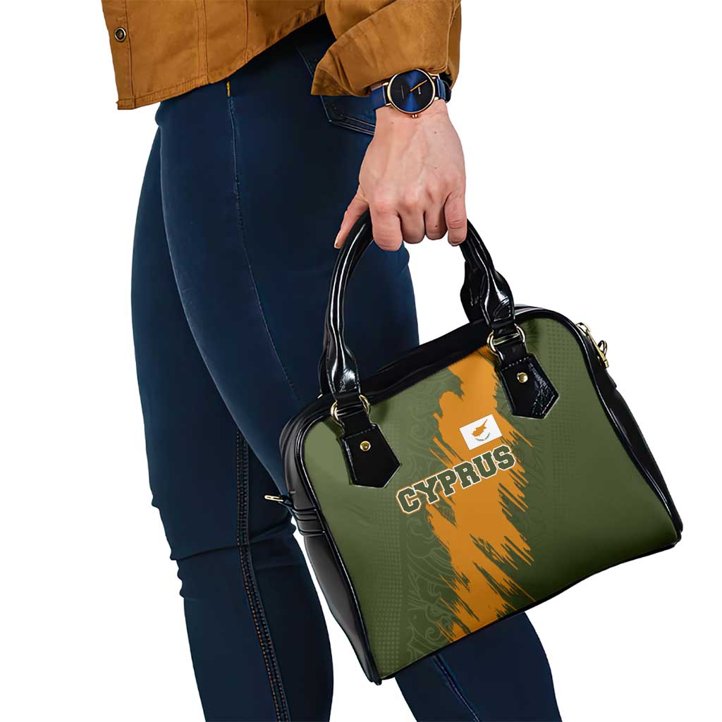 Cyprus Shoulder Handbag with Green Orange Brushstroke Design and National Emblem TS04