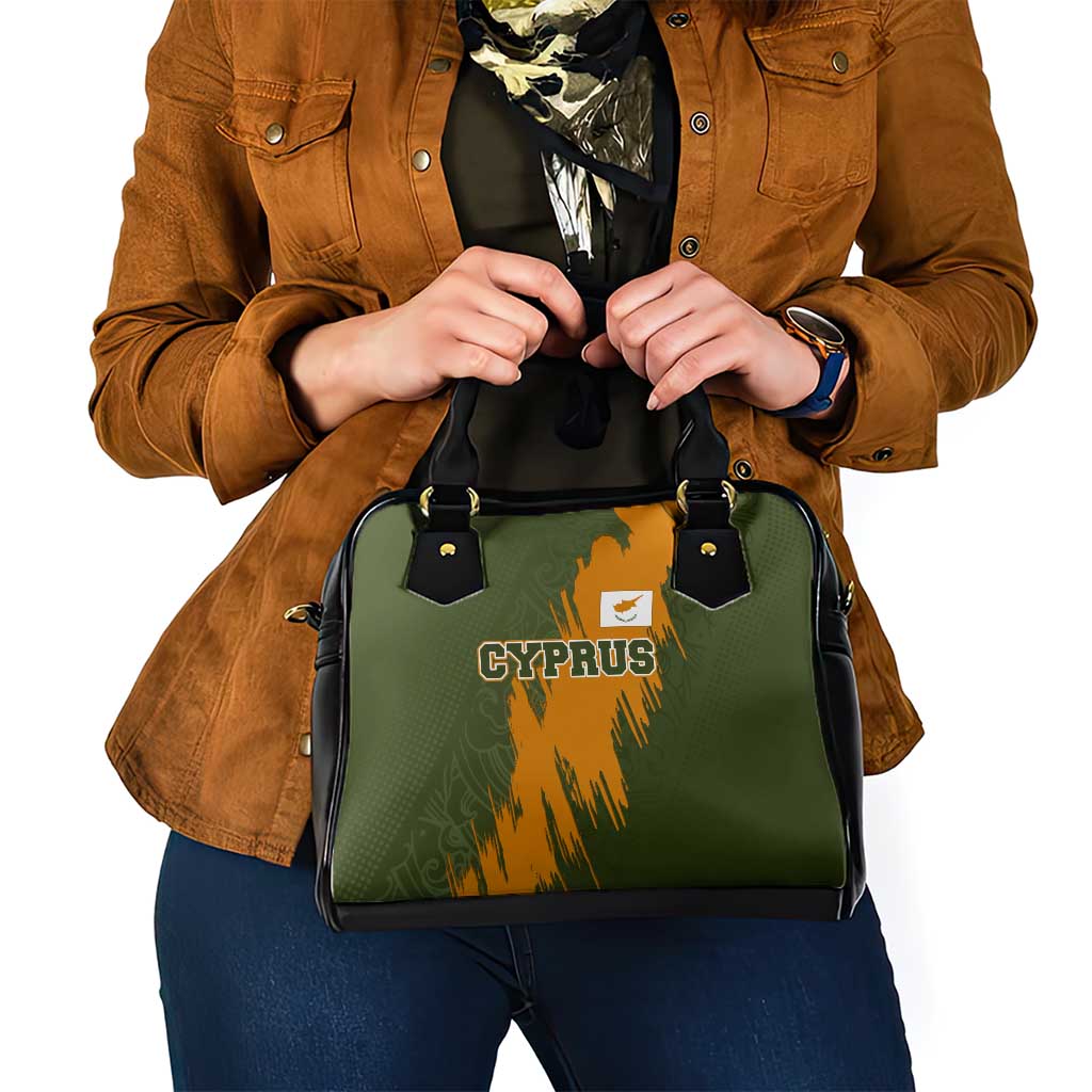 Cyprus Shoulder Handbag with Green Orange Brushstroke Design and National Emblem TS04