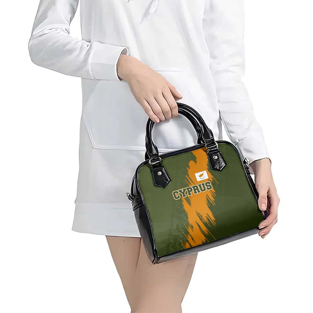 Cyprus Shoulder Handbag with Green Orange Brushstroke Design and National Emblem TS04