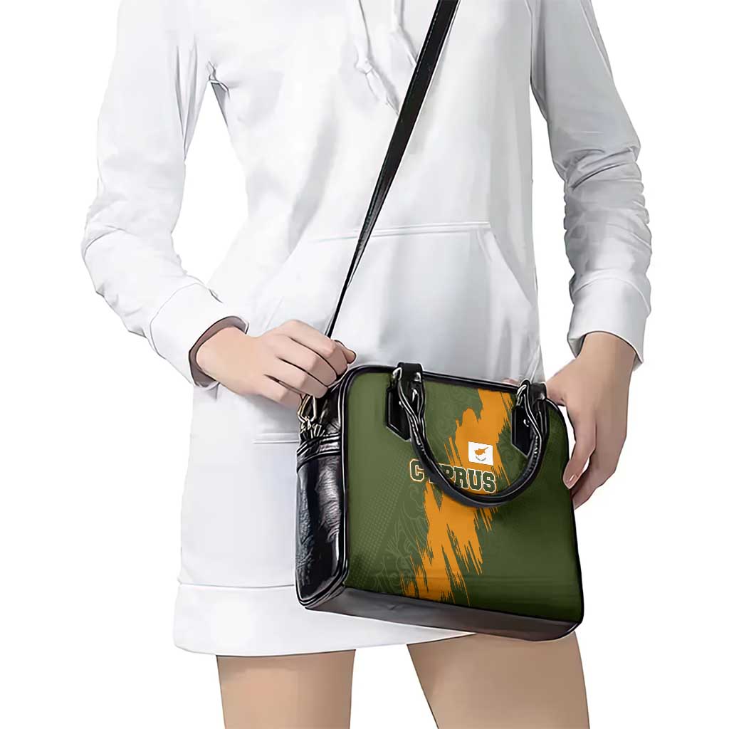 Cyprus Shoulder Handbag with Green Orange Brushstroke Design and National Emblem TS04